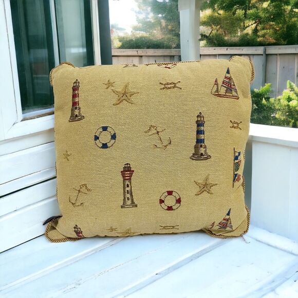 Borgata Throw Pillow Nautical Theme Light Brown 14 Inch Square - Picture 1 of 9